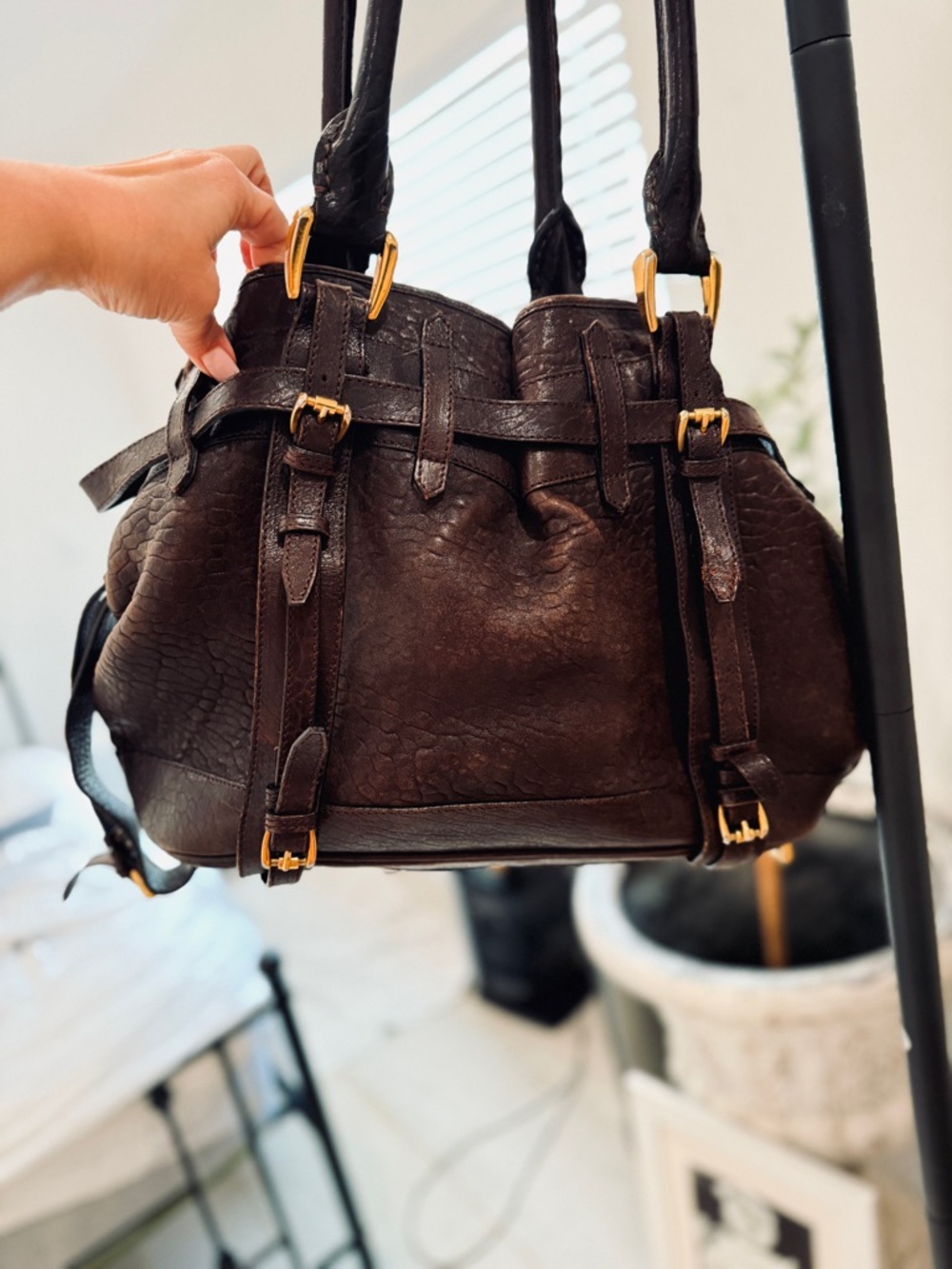 Burberry Dark Brown Leather Shoulder Bag with Gold Hardware - Picture 10 of 16